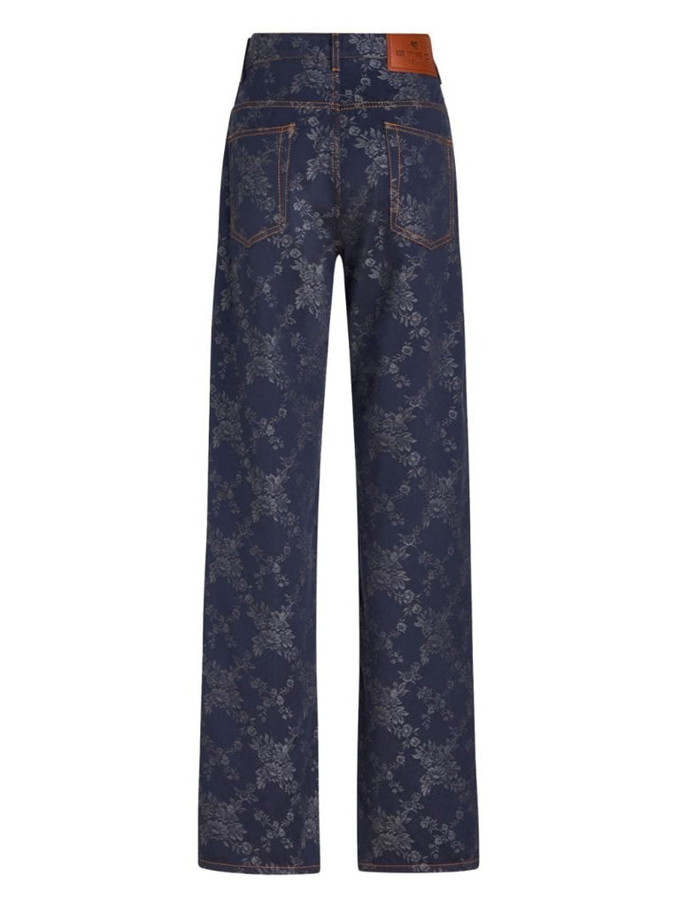 Blue Floral-jacquard Jeans
