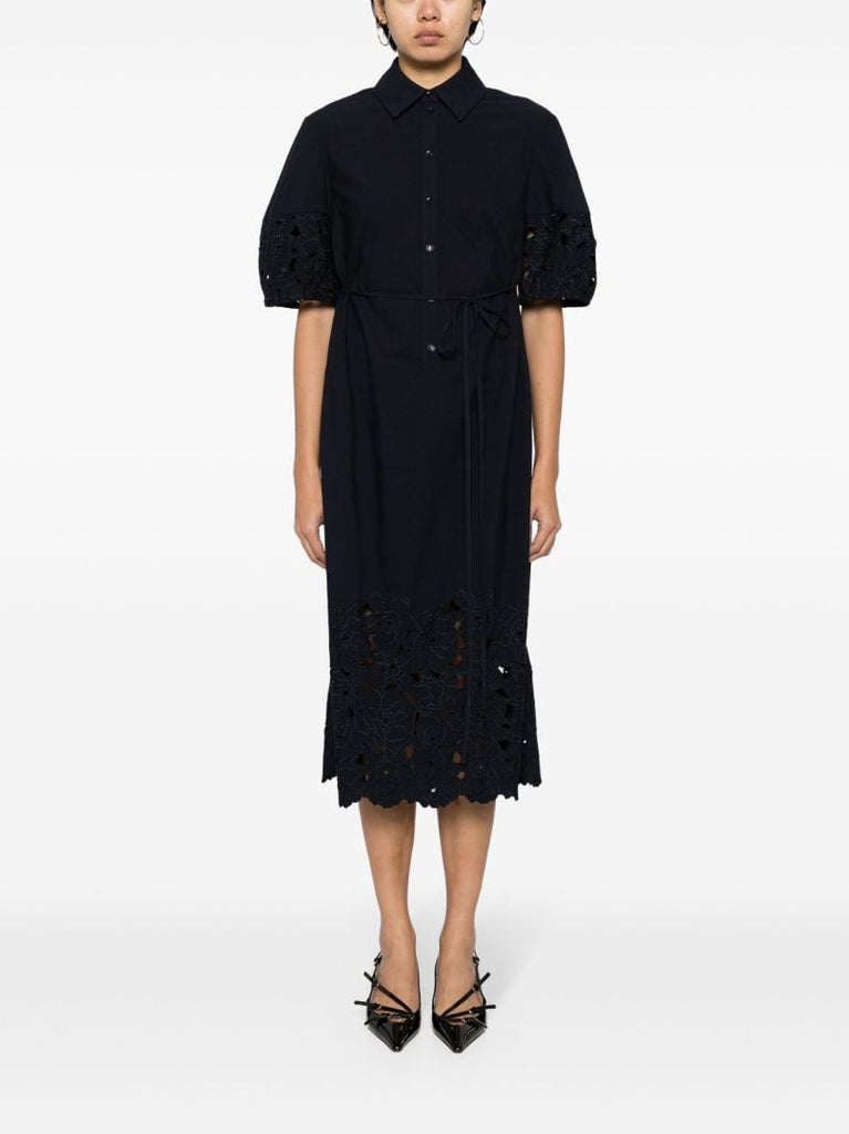 Blue Broderie Anglaise Shirt Dress