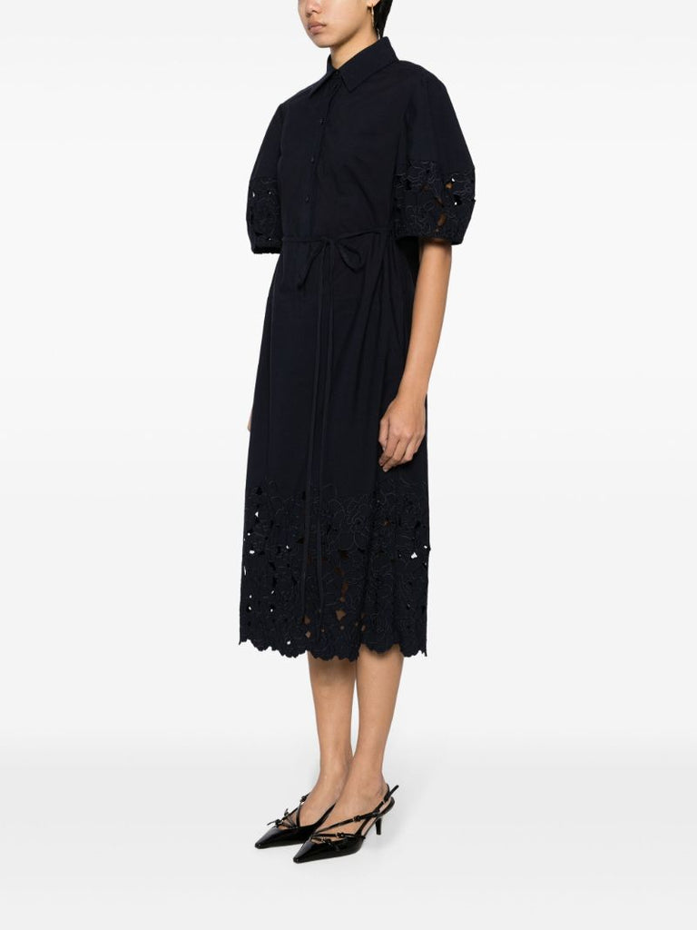 Blue Broderie Anglaise Shirt Dress