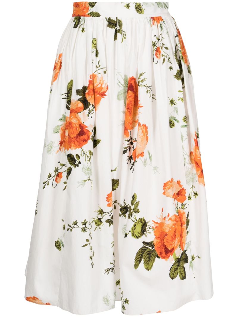 White Floral-print Cotton Skirt