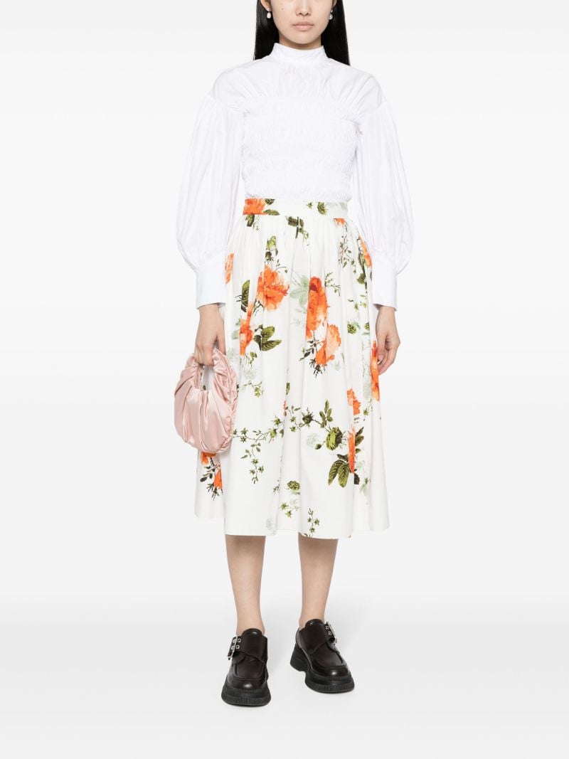 White Floral-print Cotton Skirt