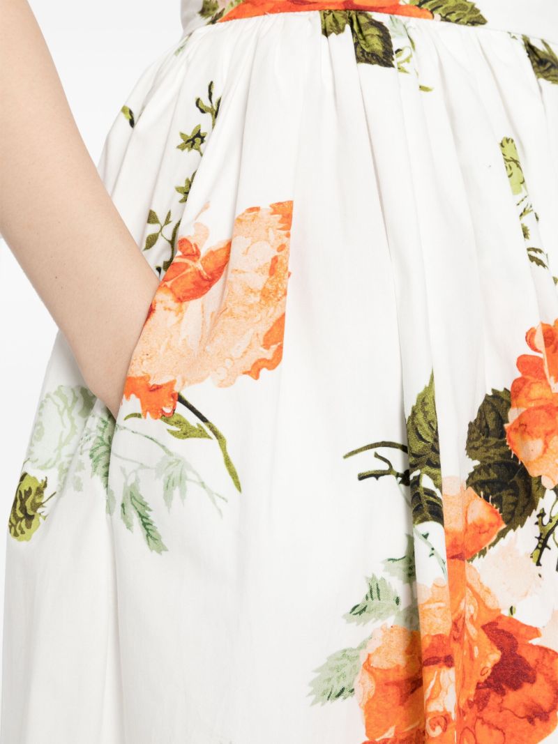 White Floral-print Cotton Skirt