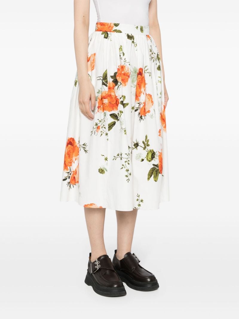 White Floral-print Cotton Skirt