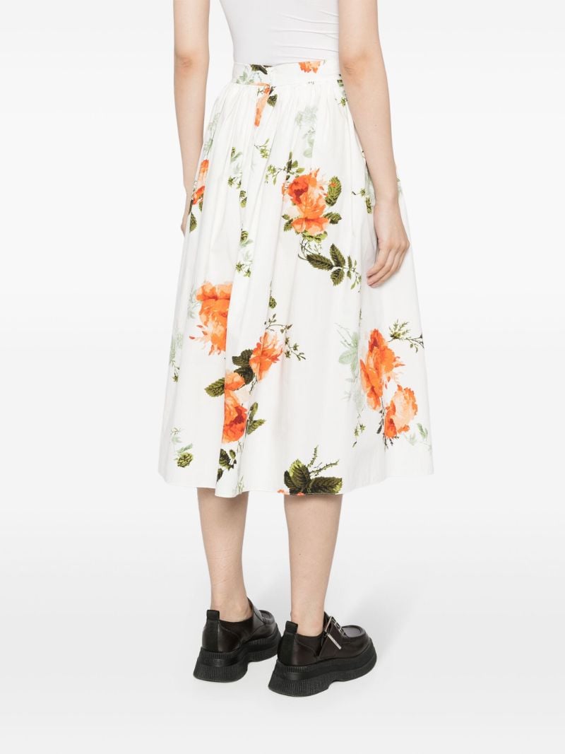 White Floral-print Cotton Skirt