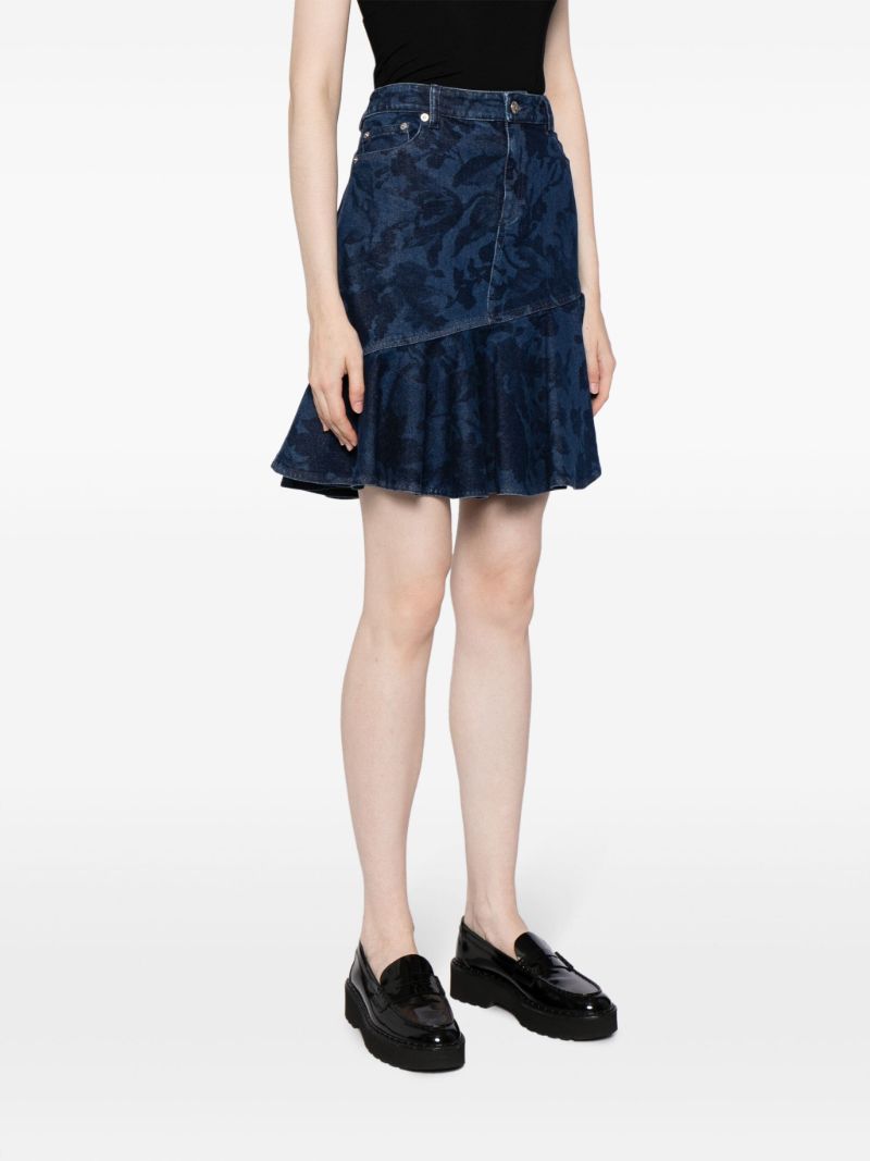 Blue Floral-jacquard Denim Skirt