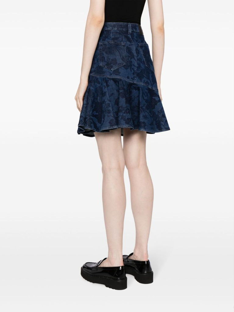 Blue Floral-jacquard Denim Skirt