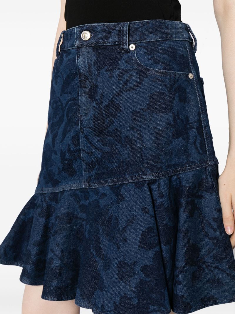 Blue Floral-jacquard Denim Skirt