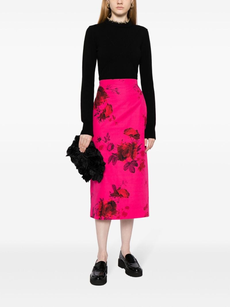 Pink Floral-print Faille Pencil Skirt