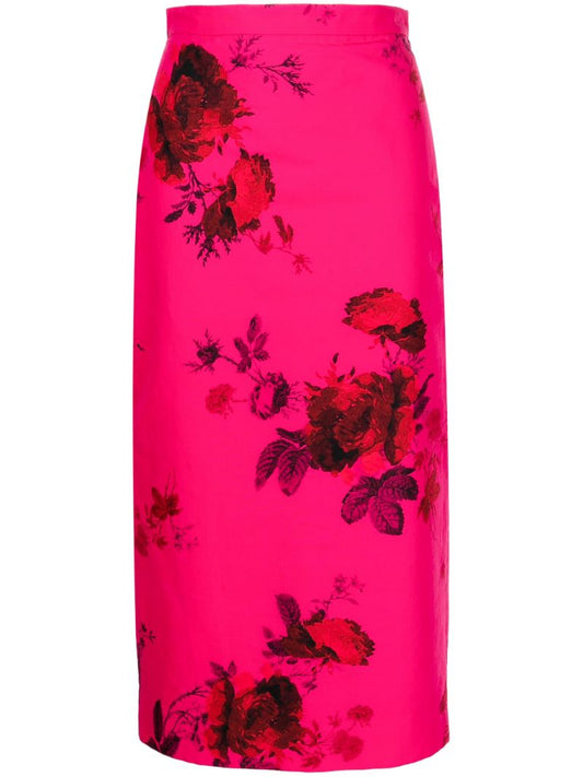 Pink Floral-print Faille Pencil Skirt