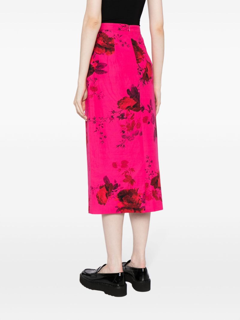 Pink Floral-print Faille Pencil Skirt