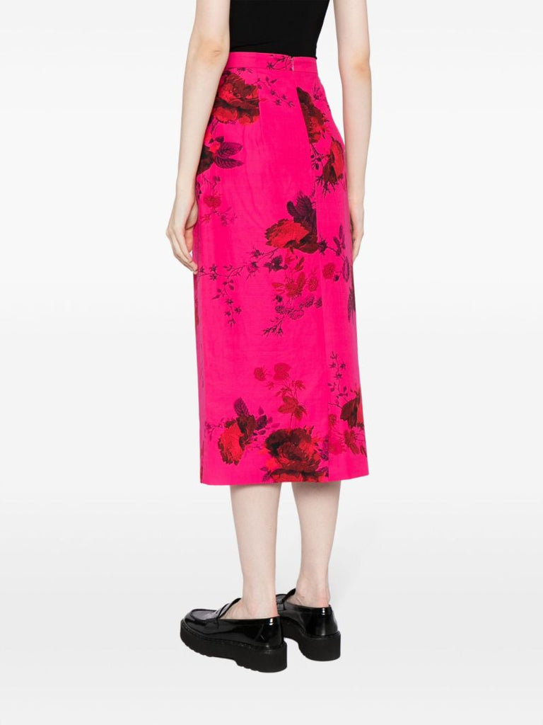 Pink Floral-print Faille Pencil Skirt