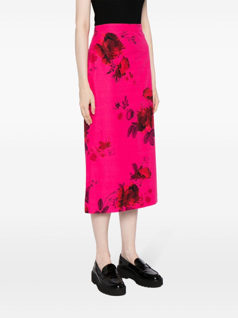 Pink Floral-print Faille Pencil Skirt