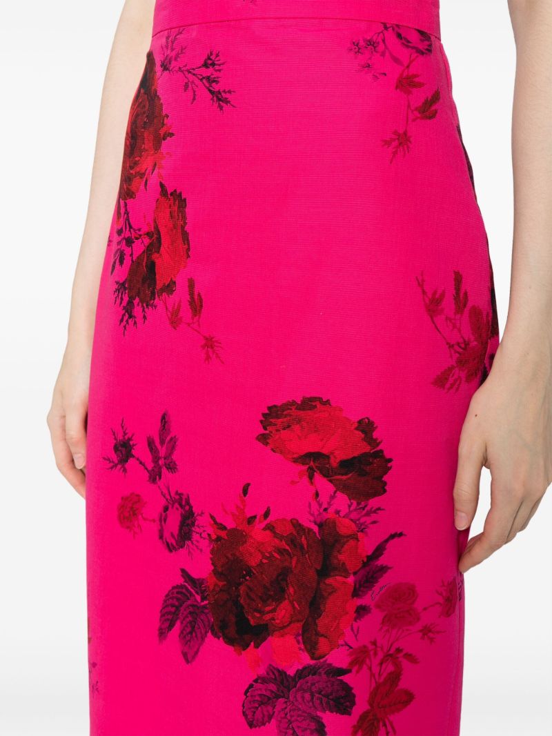 Pink Floral-print Faille Pencil Skirt