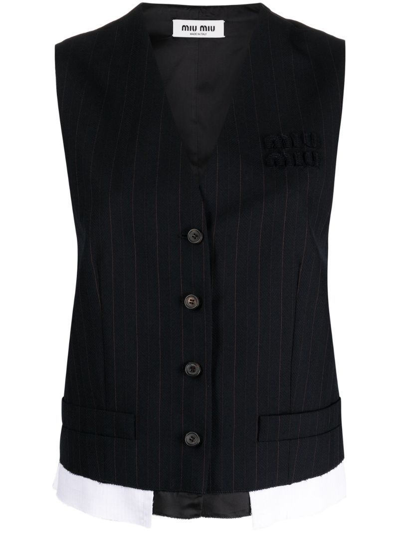 Black Logo-appliquÃ_x0083_Â© Pinstripe Vest