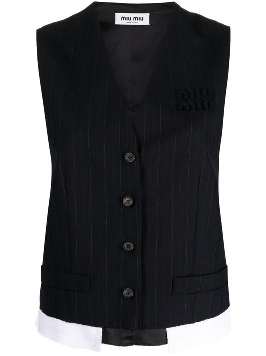 Black Logo-appliquÃ_x0083_Â© Pinstripe Vest