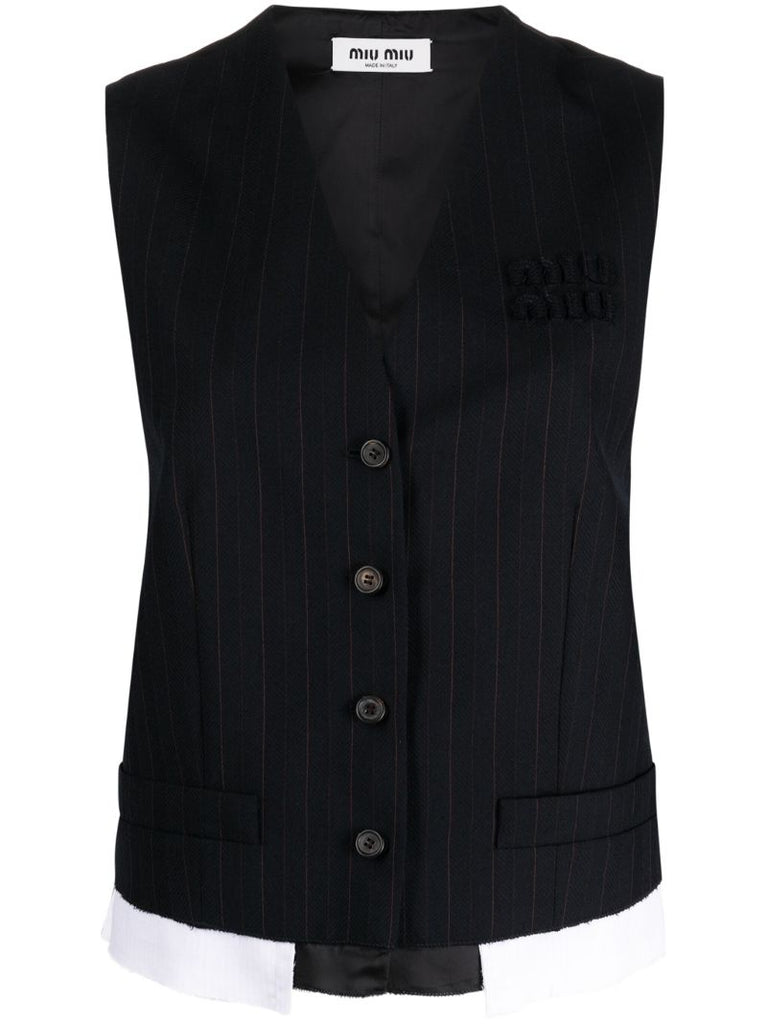 Black Logo-appliquÃ_x0083_Â© Pinstripe Vest