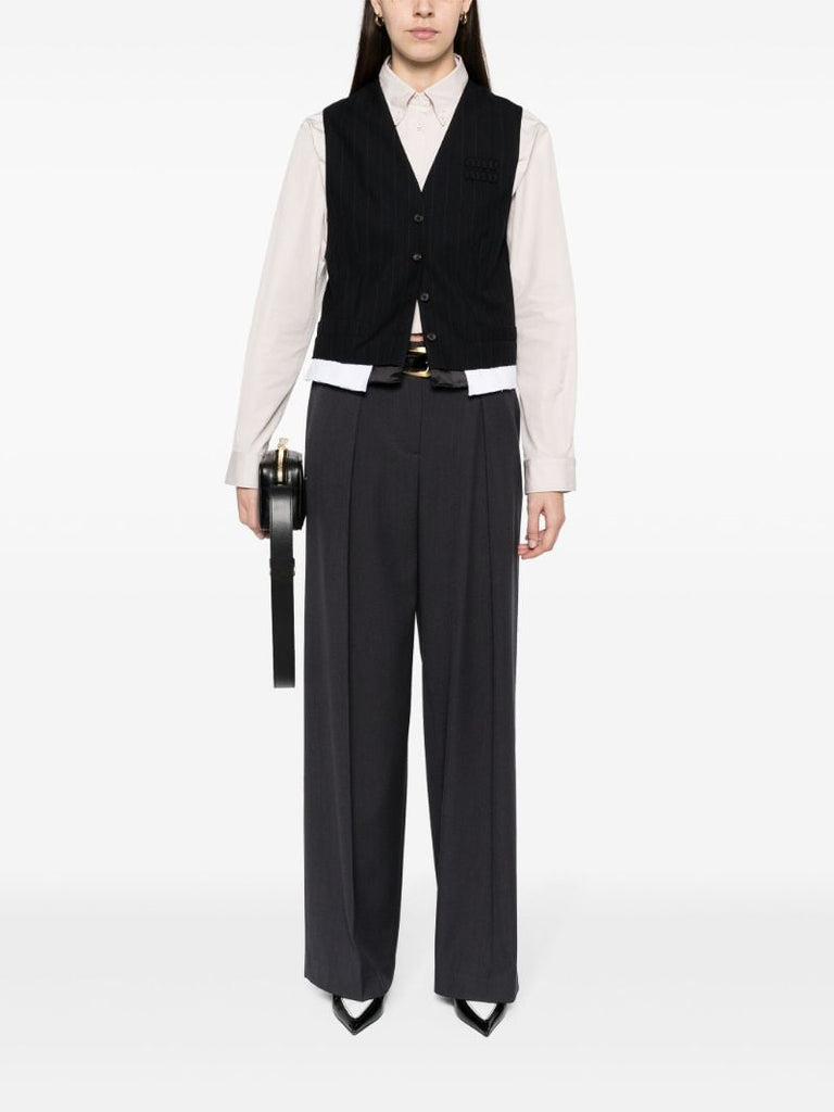 Black Logo-appliquÃ_x0083_Â© Pinstripe Vest