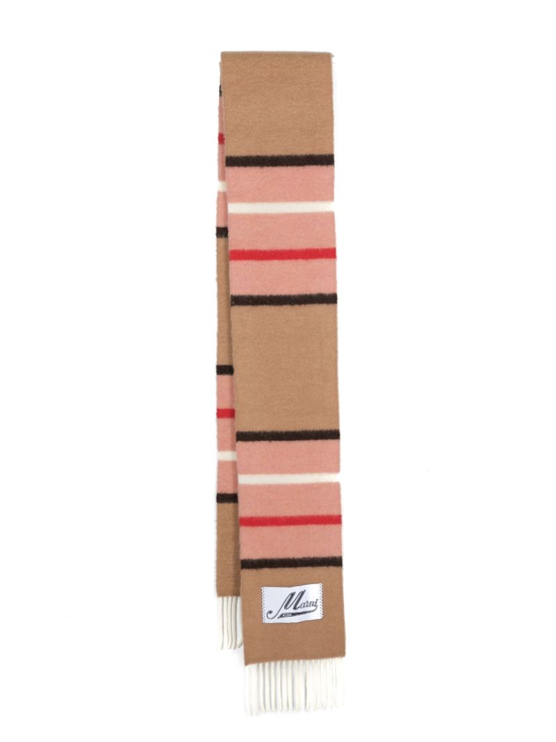 Brown Striped Fringed Scarf