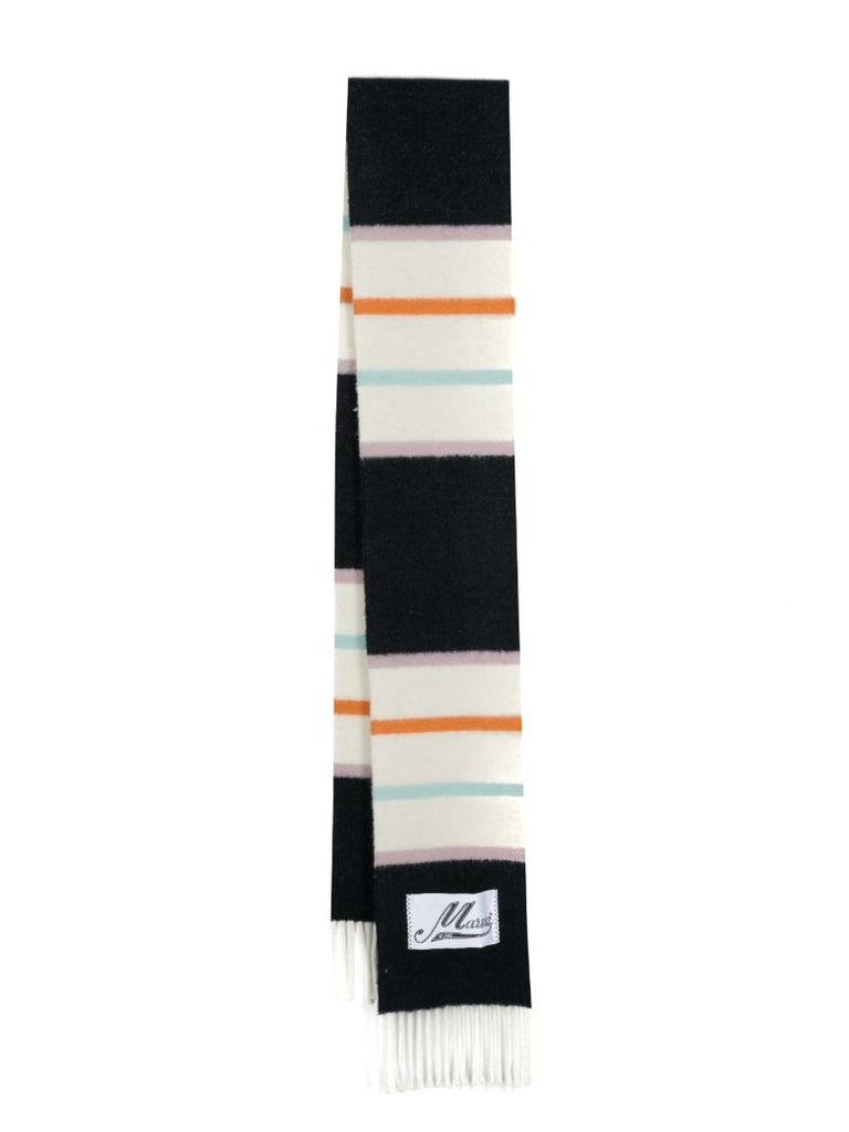 Blue Striped Fringed Scarf