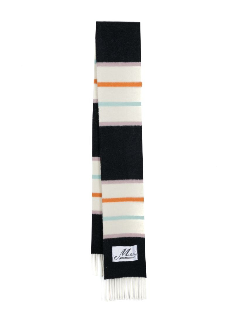 Blue Striped Fringed Scarf
