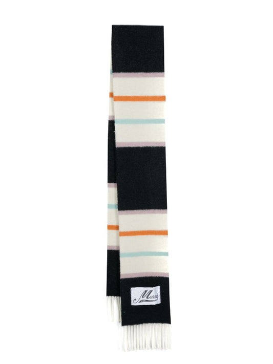 Blue Striped Fringed Scarf