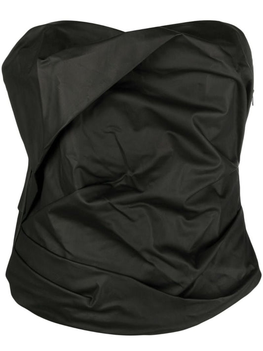 Black Ruched Strapless Blouse