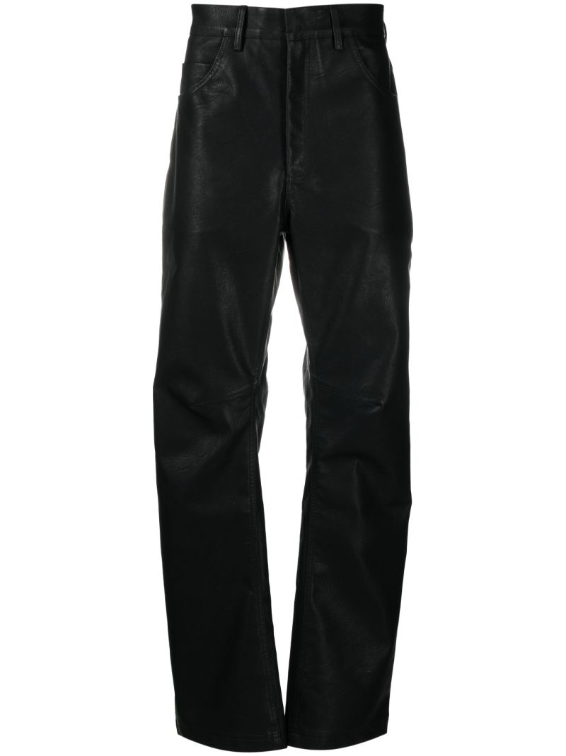 Black Wet Faux-leather Straight Trousers