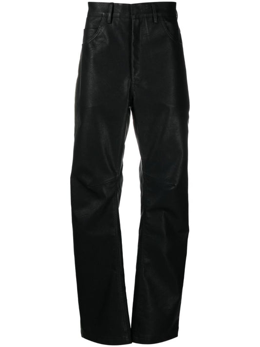 Black Wet Faux-leather Straight Trousers