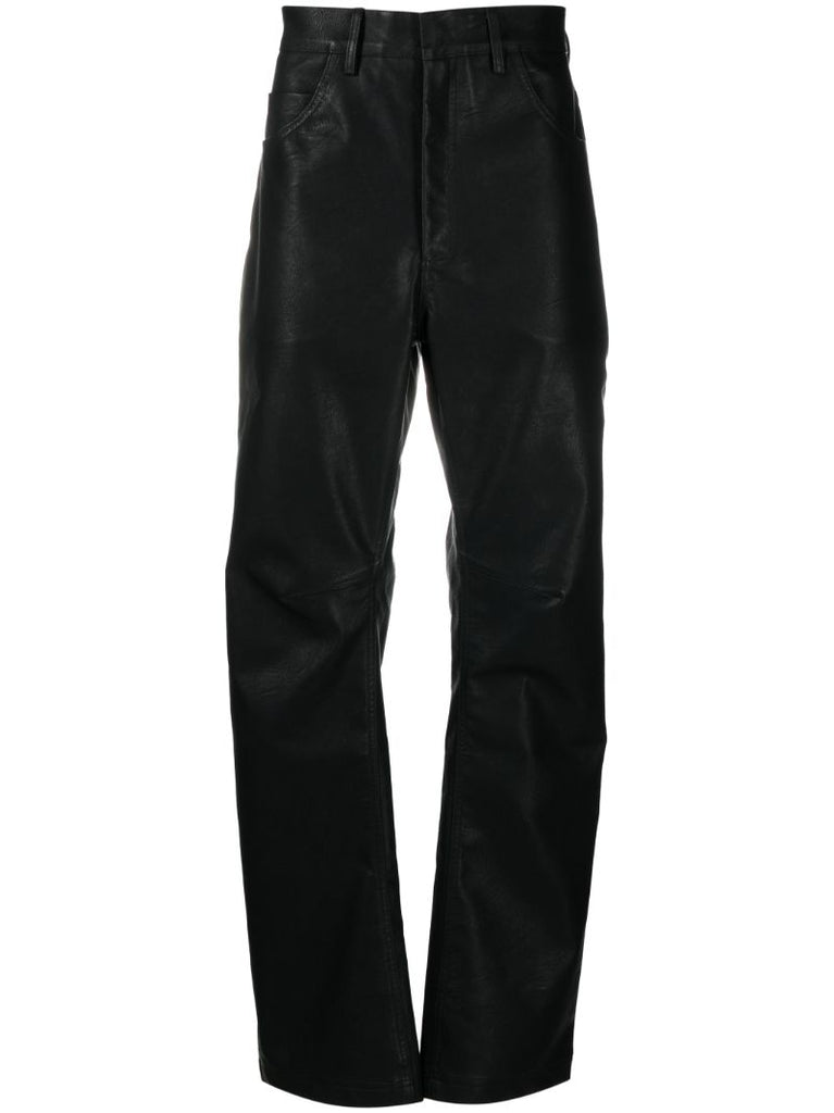 Black Wet Faux-leather Straight Trousers