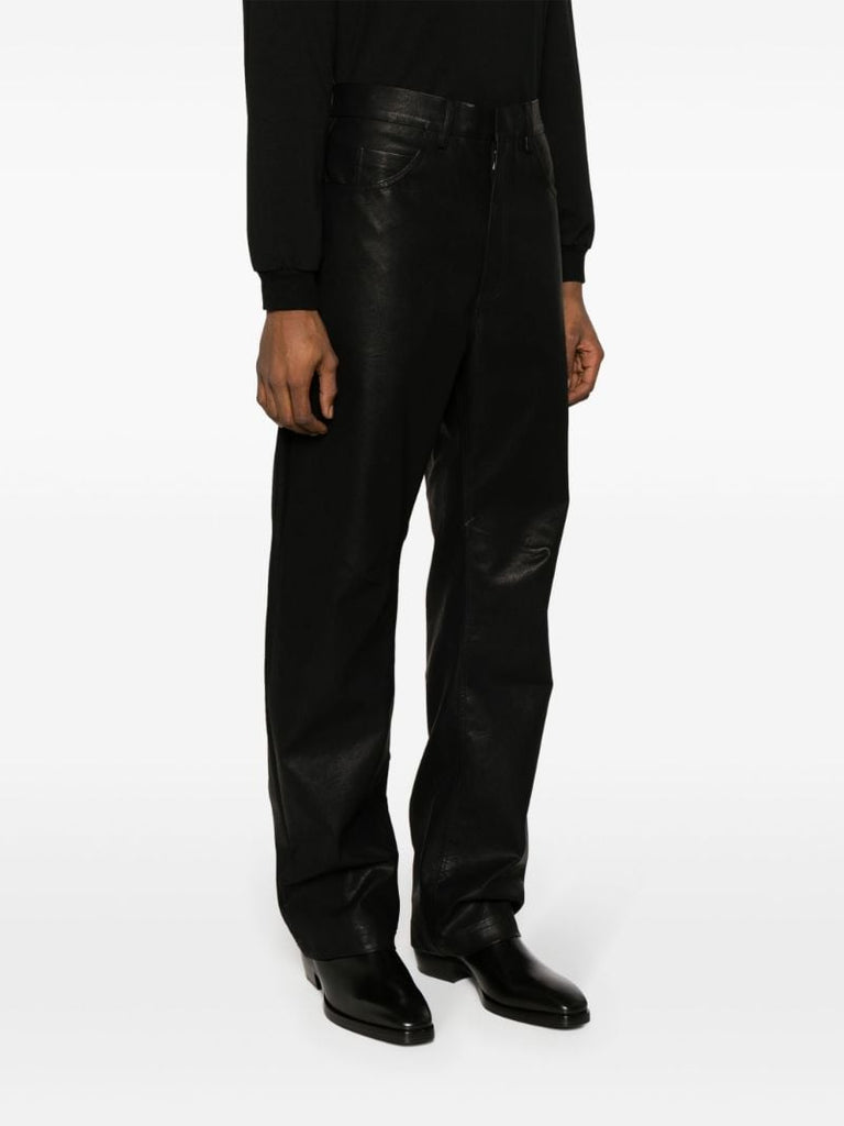 Black Wet Faux-leather Straight Trousers