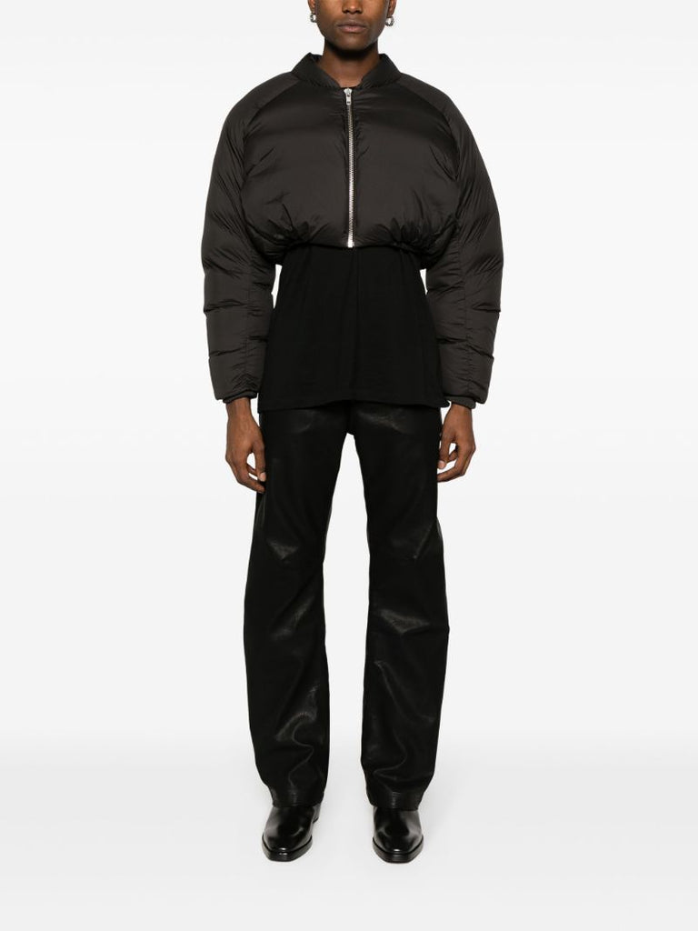 Black Wet Faux-leather Straight Trousers