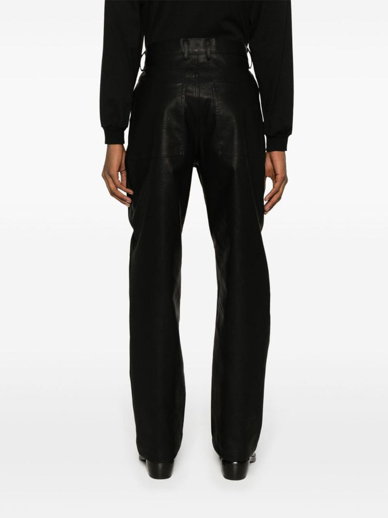 Black Wet Faux-leather Straight Trousers