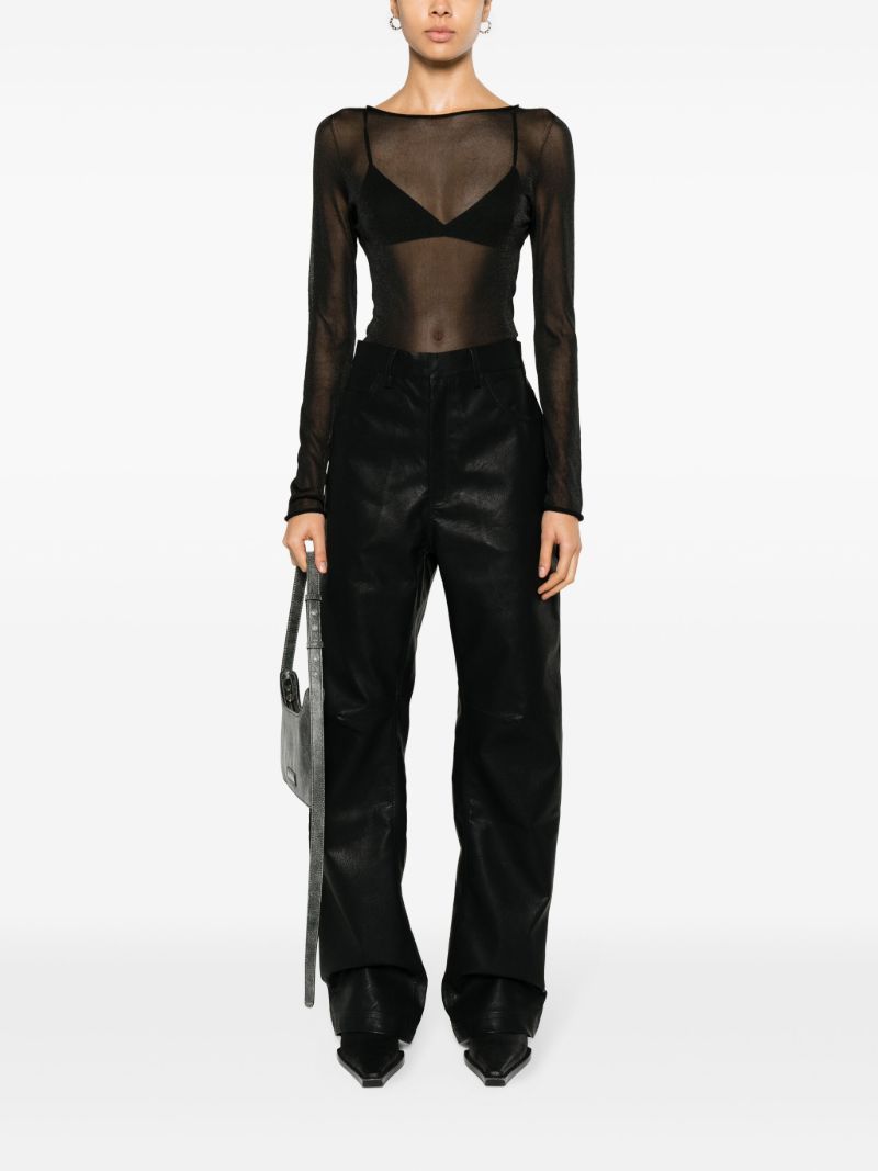 Black Wet Faux-leather Straight Trousers