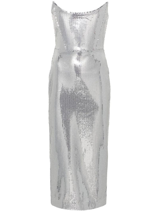 Silver-tone Strapless Sequinned Maxi Dress