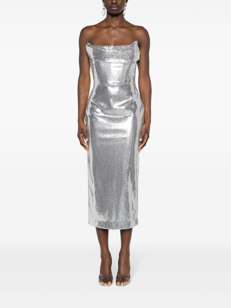Silver-tone Strapless Sequinned Maxi Dress