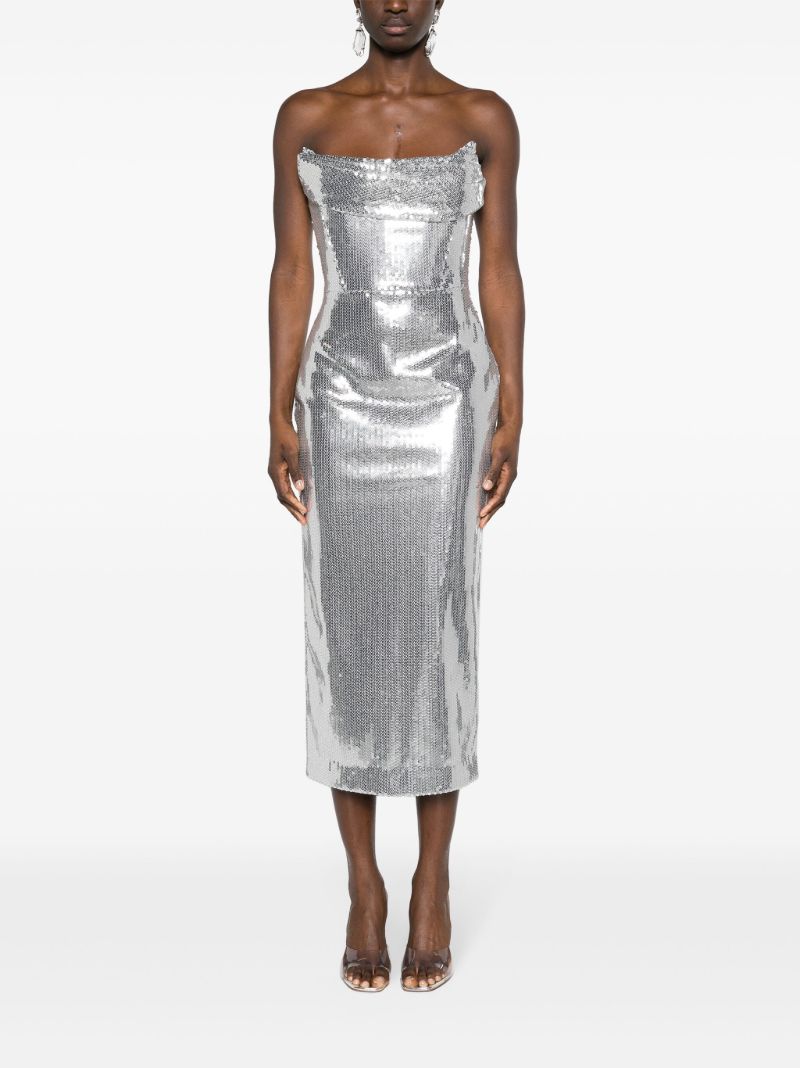 Silver-tone Strapless Sequinned Maxi Dress