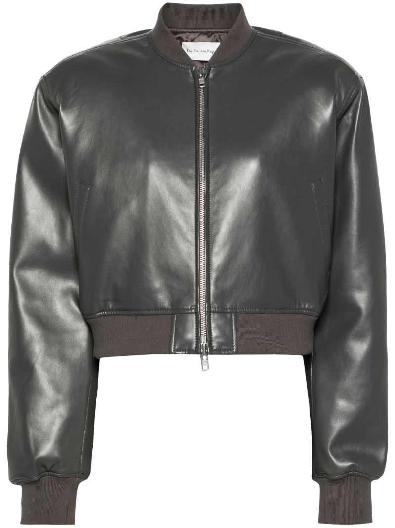Grey Micky Faux-leather Bomber Jacket