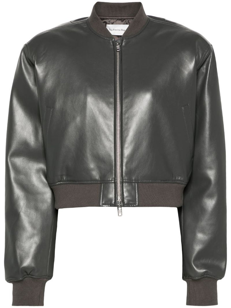 Grey Micky Faux-leather Bomber Jacket