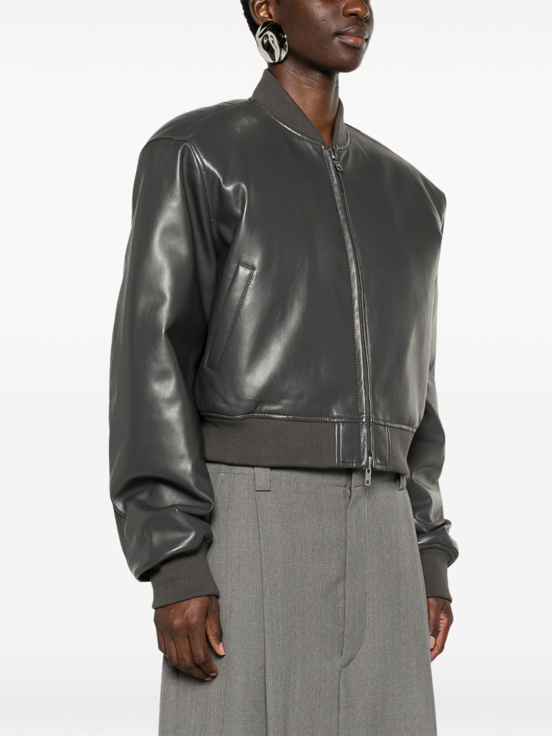 Grey Micky Faux-leather Bomber Jacket