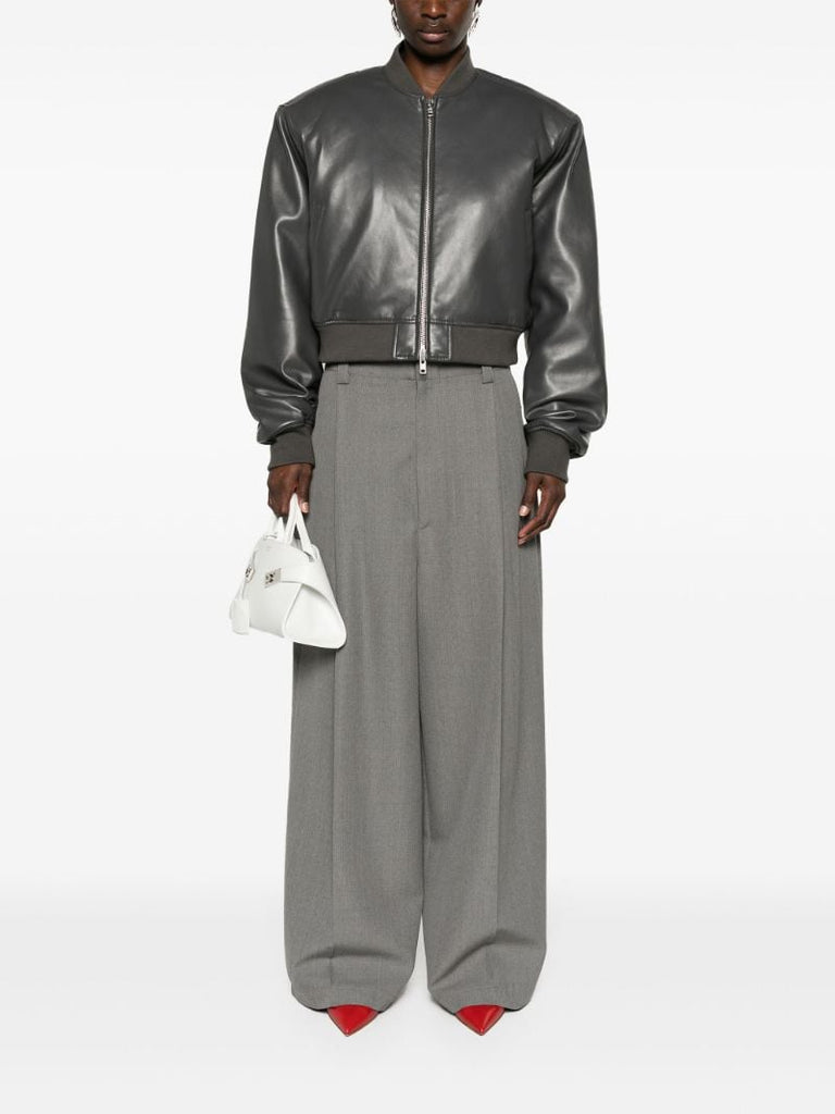 Grey Micky Faux-leather Bomber Jacket