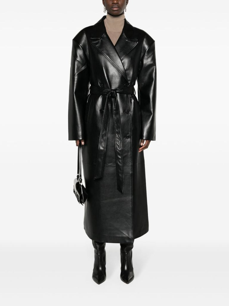 Black Tina Faux-leather Trench Coat