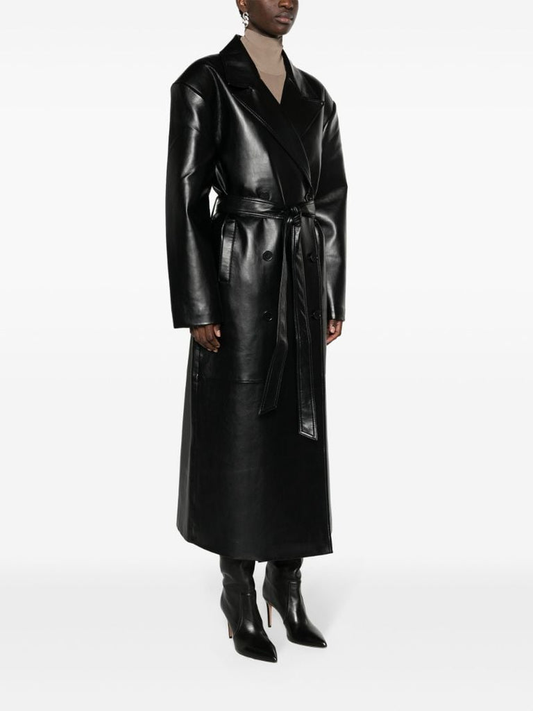 Black Tina Faux-leather Trench Coat