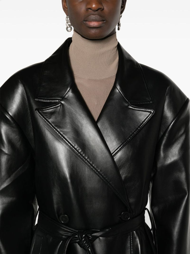 Black Tina Faux-leather Trench Coat