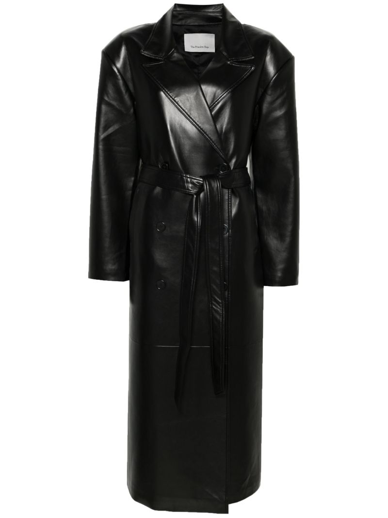 Black Tina Faux-leather Trench Coat