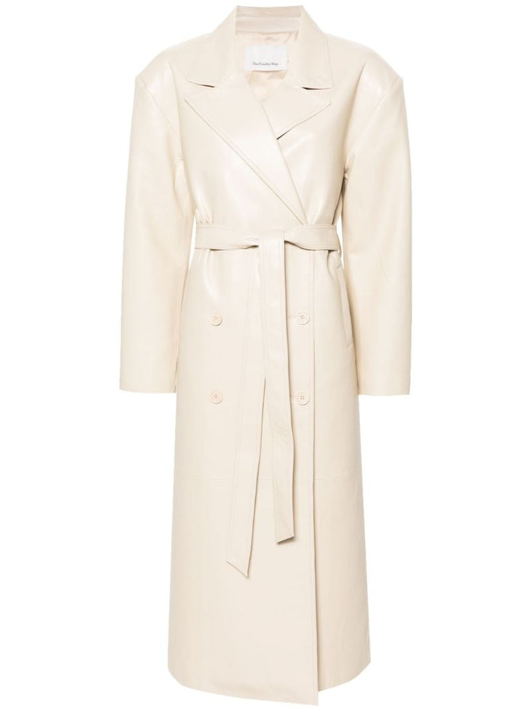 Neutral Tina Faux-leather Trench Coat