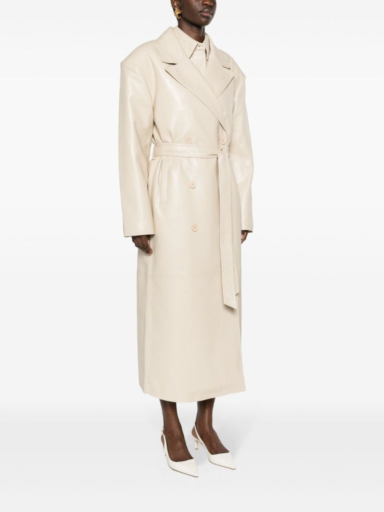 Neutral Tina Faux-leather Trench Coat