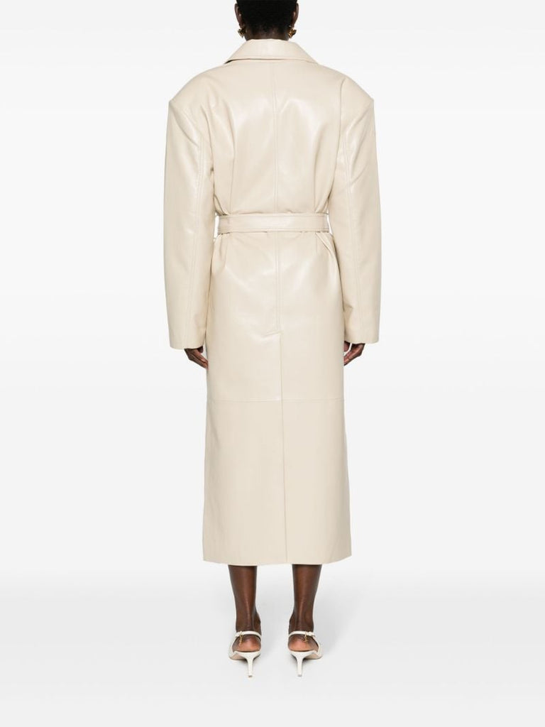 Neutral Tina Faux-leather Trench Coat