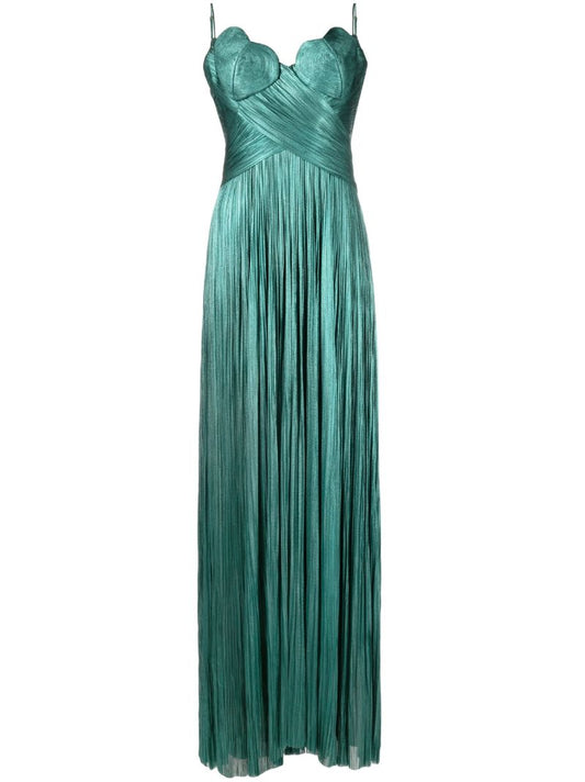 Green Rovena Pleated Maxi Dress