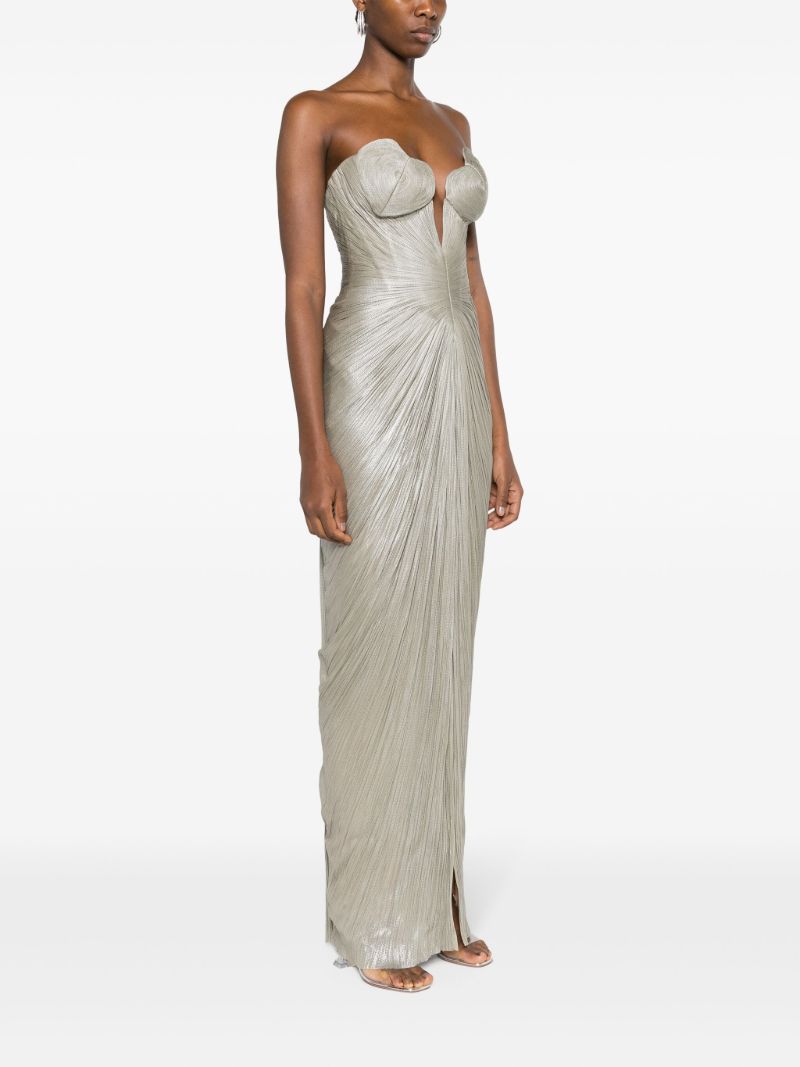 Grey Reina Pleated Silk Gown