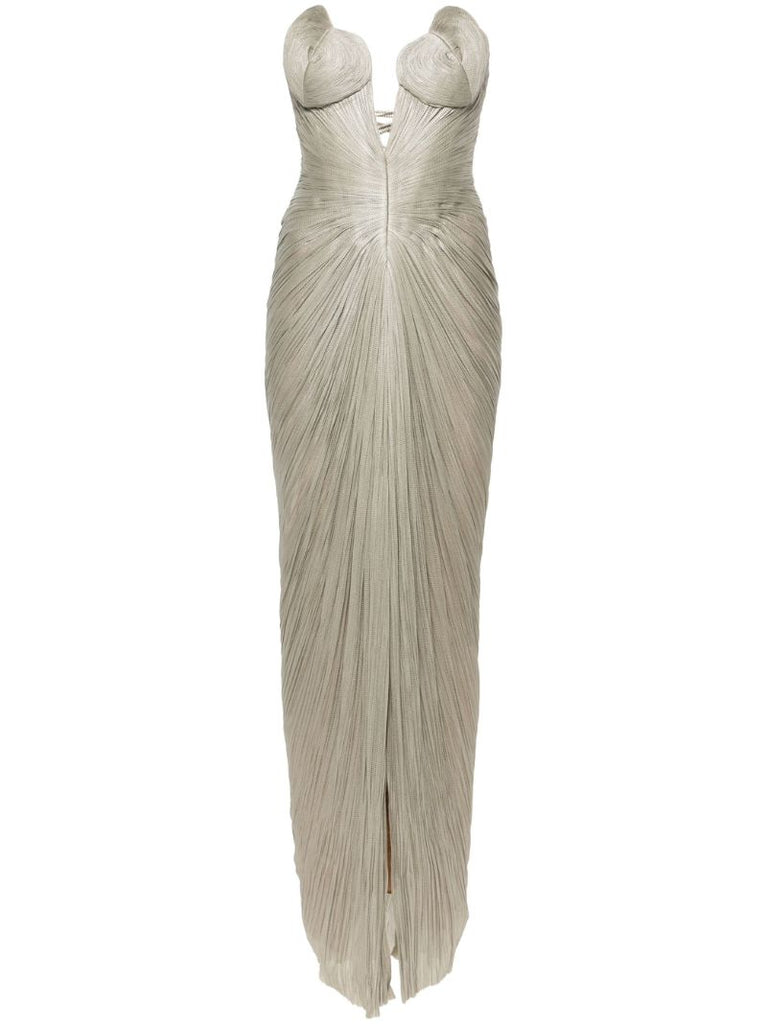 Grey Reina Pleated Silk Gown
